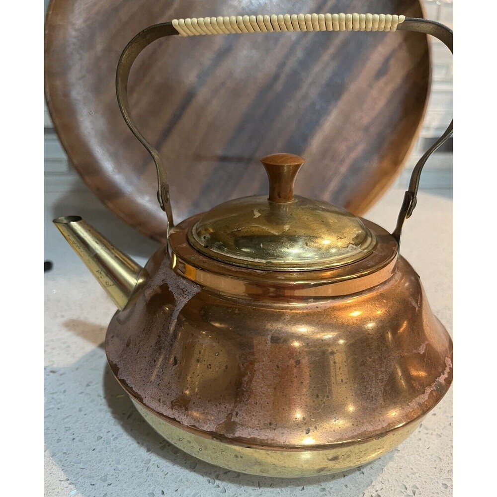 Vintage Made in Holland Copper & Brass Plated Teapot / Tea Kettle.